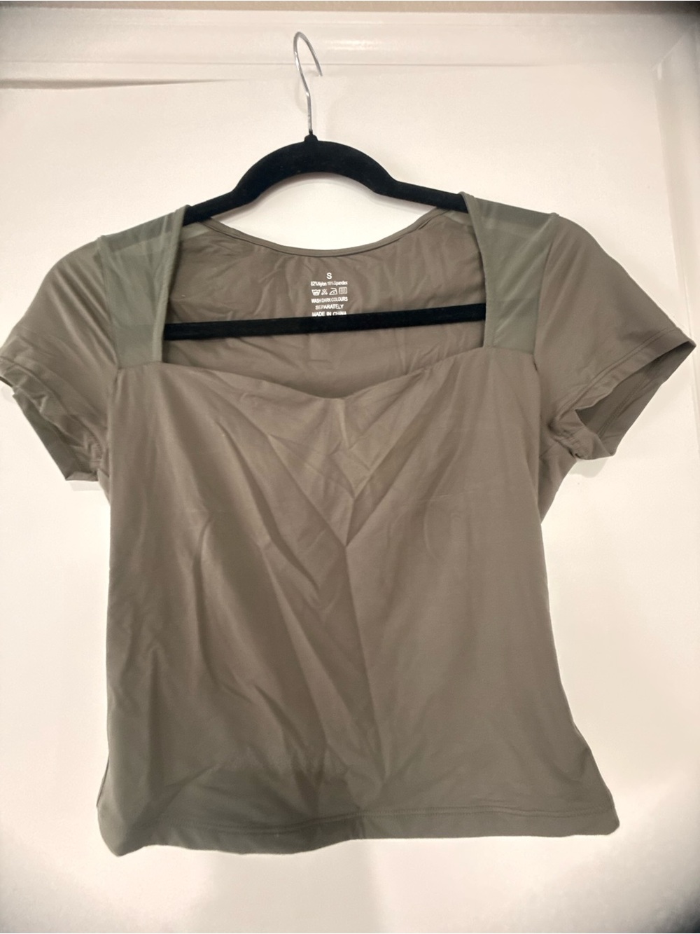 Olive Square-Neck Short Sleeve Top